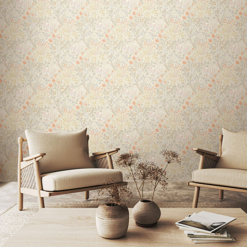 HWA1126W Lily Ogee Natural Stone Wallpaper by Hoopla Walls