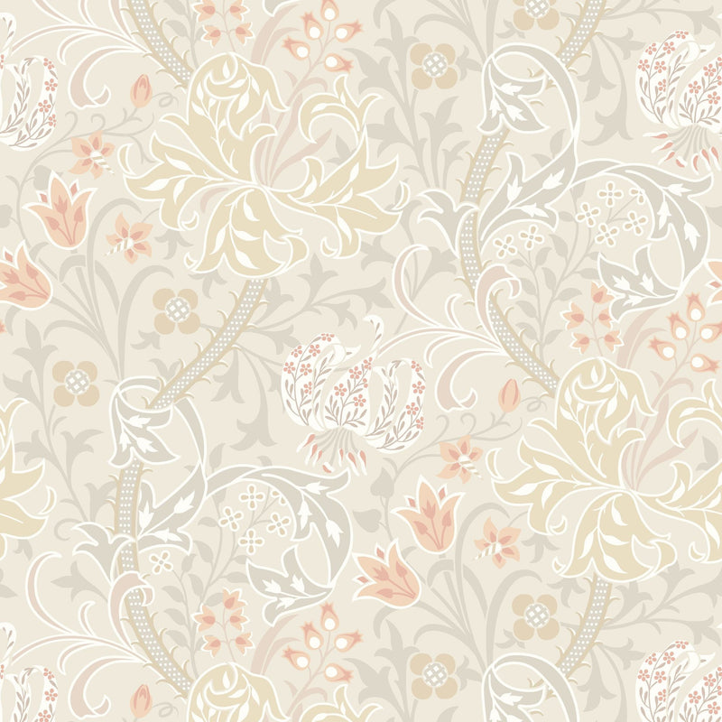 HWA1126W Lily Ogee Natural Stone Wallpaper by Hoopla Walls
