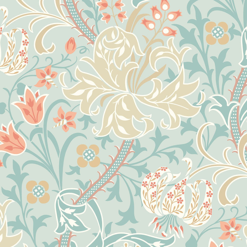 HWA1127W Lily Ogee Duck Egg Blue Wallpaper by Hoopla Walls