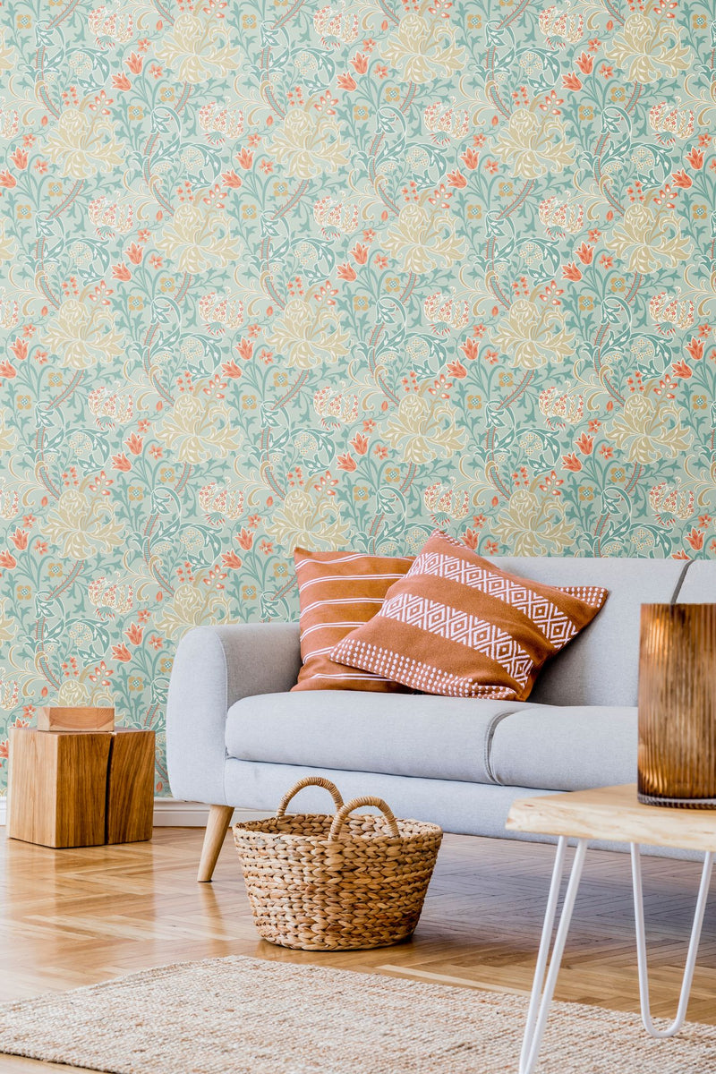 HWA1127W Lily Ogee Duck Egg Blue Wallpaper by Hoopla Walls