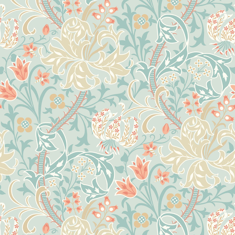 HWA1127W Lily Ogee Duck Egg Blue Wallpaper by Hoopla Walls