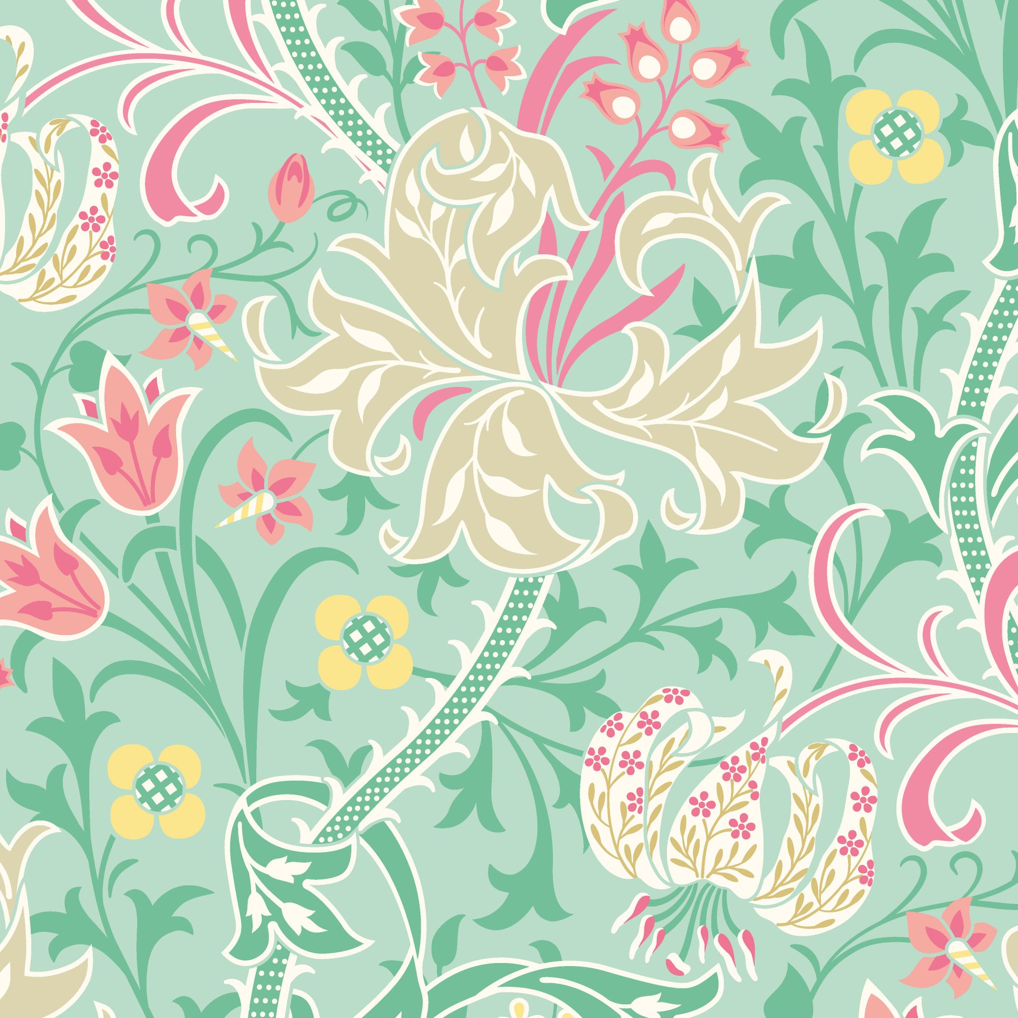 HWA1128W Lily Ogee Mint Green Wallpaper by Hoopla Walls
