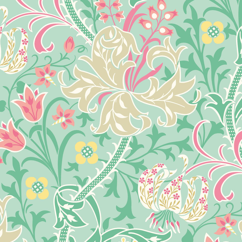 HWA1128W Lily Ogee Mint Green Wallpaper by Hoopla Walls