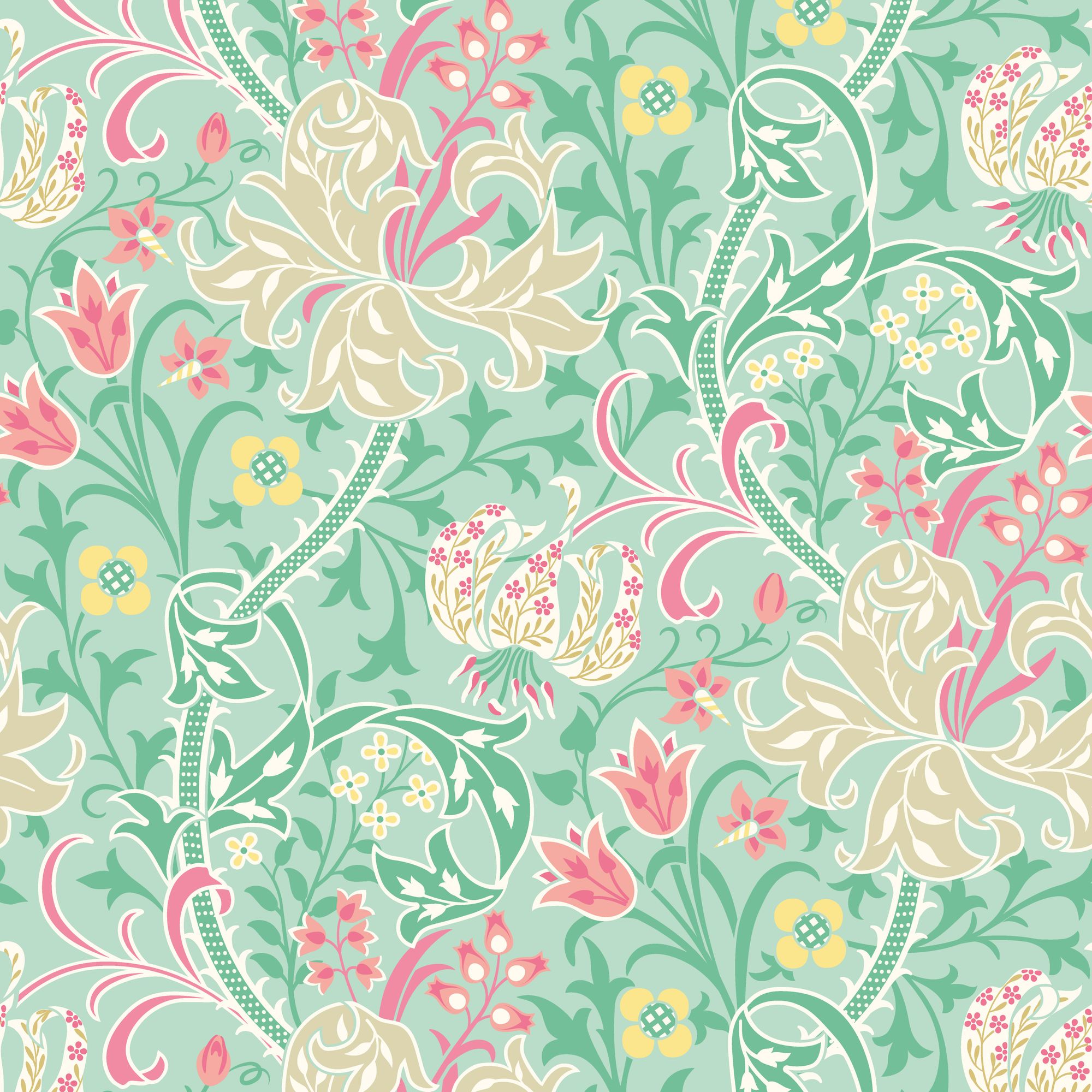 HWA1128W Lily Ogee Mint Green Wallpaper by Hoopla Walls