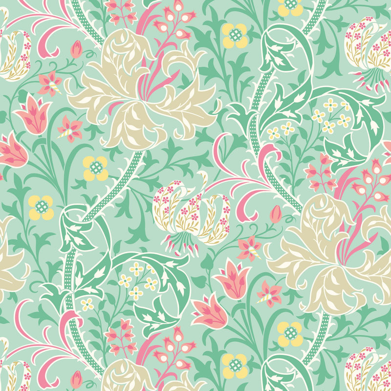 HWA1128W Lily Ogee Mint Green Wallpaper by Hoopla Walls