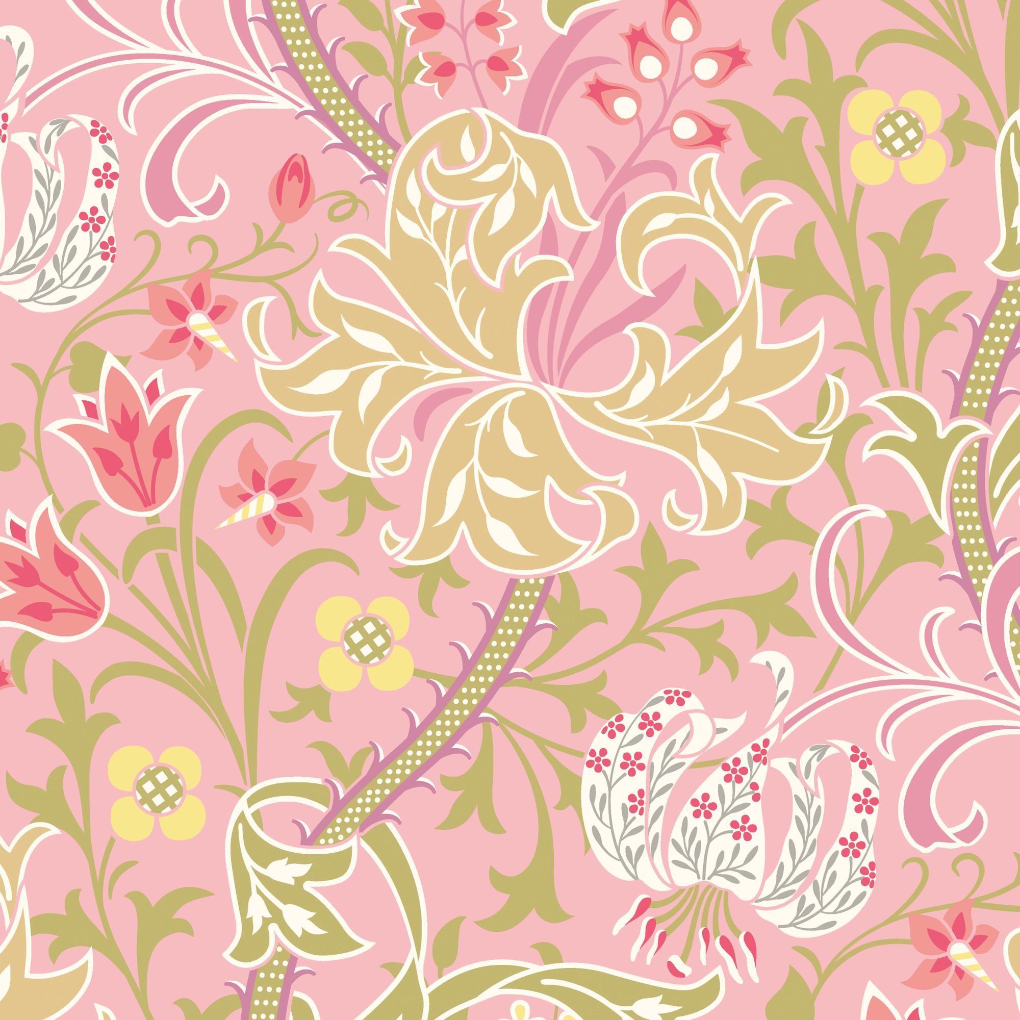 HWA1129W Lily Ogee Rose Pink Wallpaper by Hoopla Walls