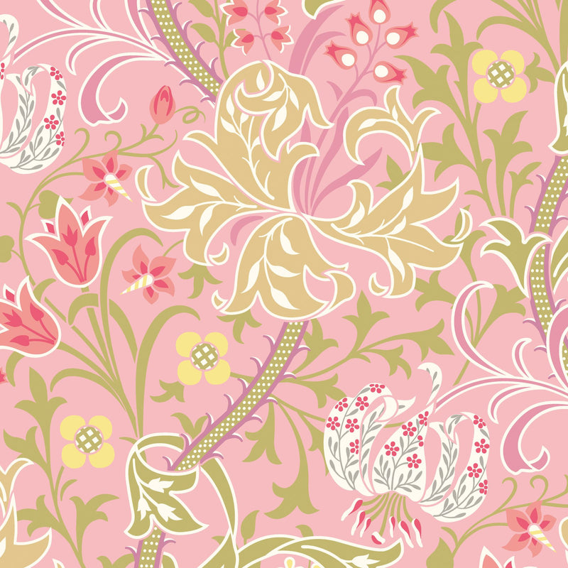 HWA1129W Lily Ogee Rose Pink Wallpaper by Hoopla Walls