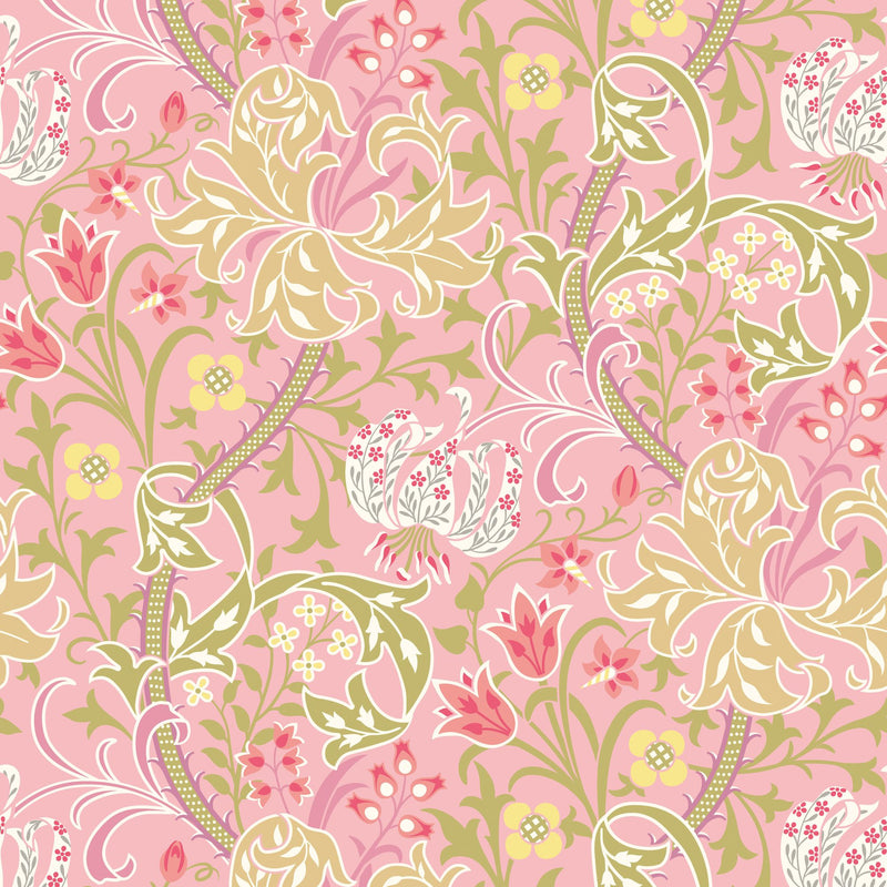 HWA1129W Lily Ogee Rose Pink Wallpaper by Hoopla Walls