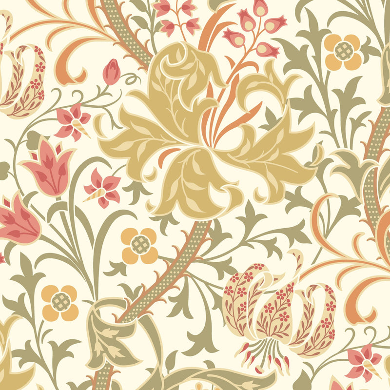 HWA1130W Lily Ogee Olive Green Wallpaper by Hoopla Walls