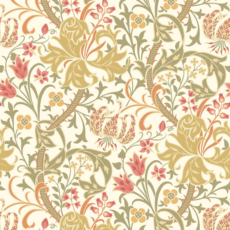 HWA1130W Lily Ogee Olive Green Wallpaper by Hoopla Walls