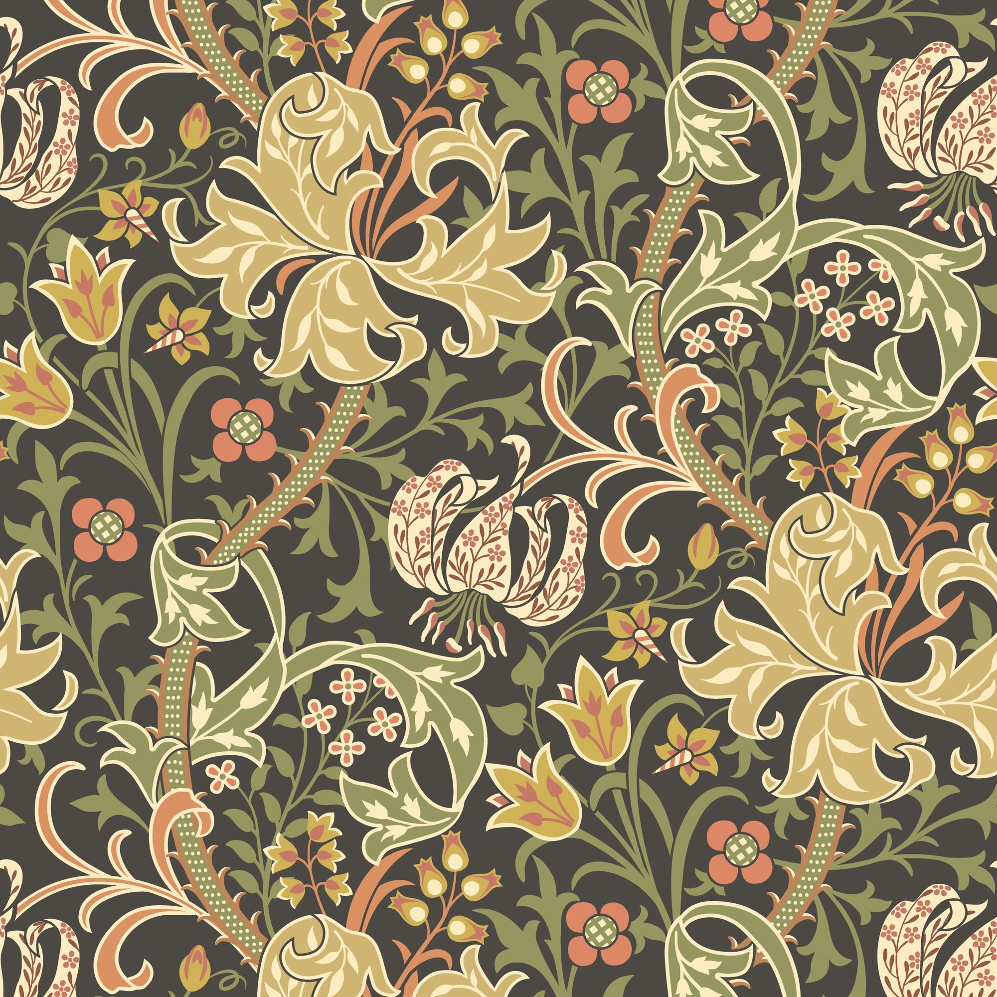 HWA1131W Lily Ogee Black Wallpaper by Hoopla Walls