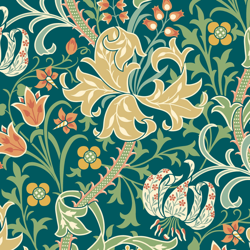 HWA1132W Lily Ogee Emerald Green Wallpaper by Hoopla Walls