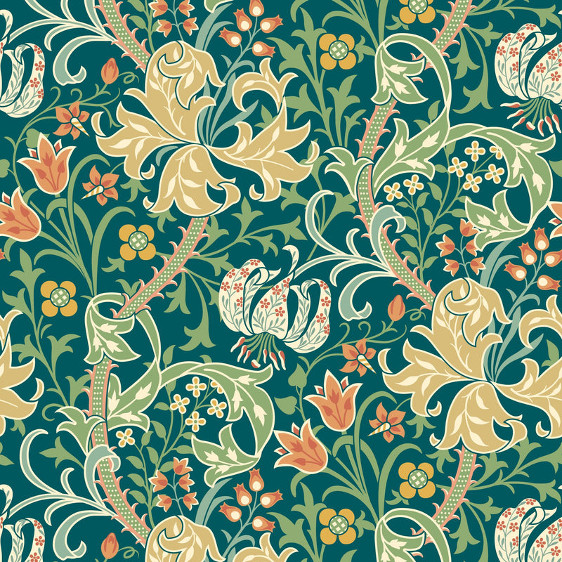 HWA1132W Lily Ogee Emerald Green Wallpaper by Hoopla Walls