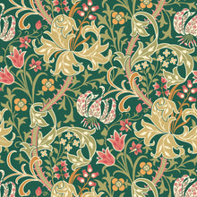 HWA1133W Lily Ogee Forest Green Wallpaper by Hoopla Walls