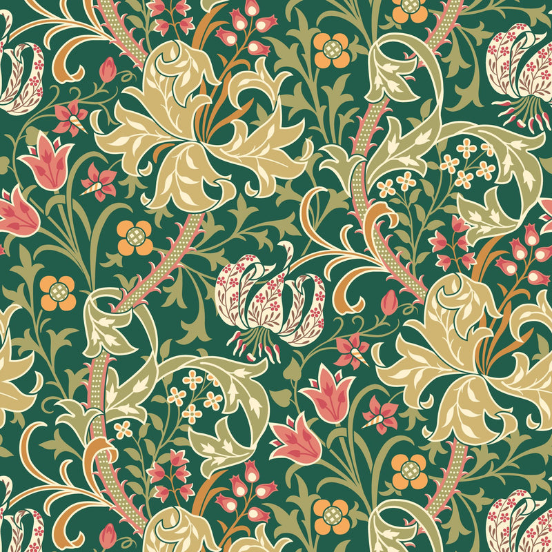 HWA1133W Lily Ogee Forest Green Wallpaper by Hoopla Walls
