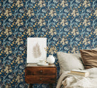 HWA1135W Lily Ogee Navy Blue Wallpaper by Hoopla Walls