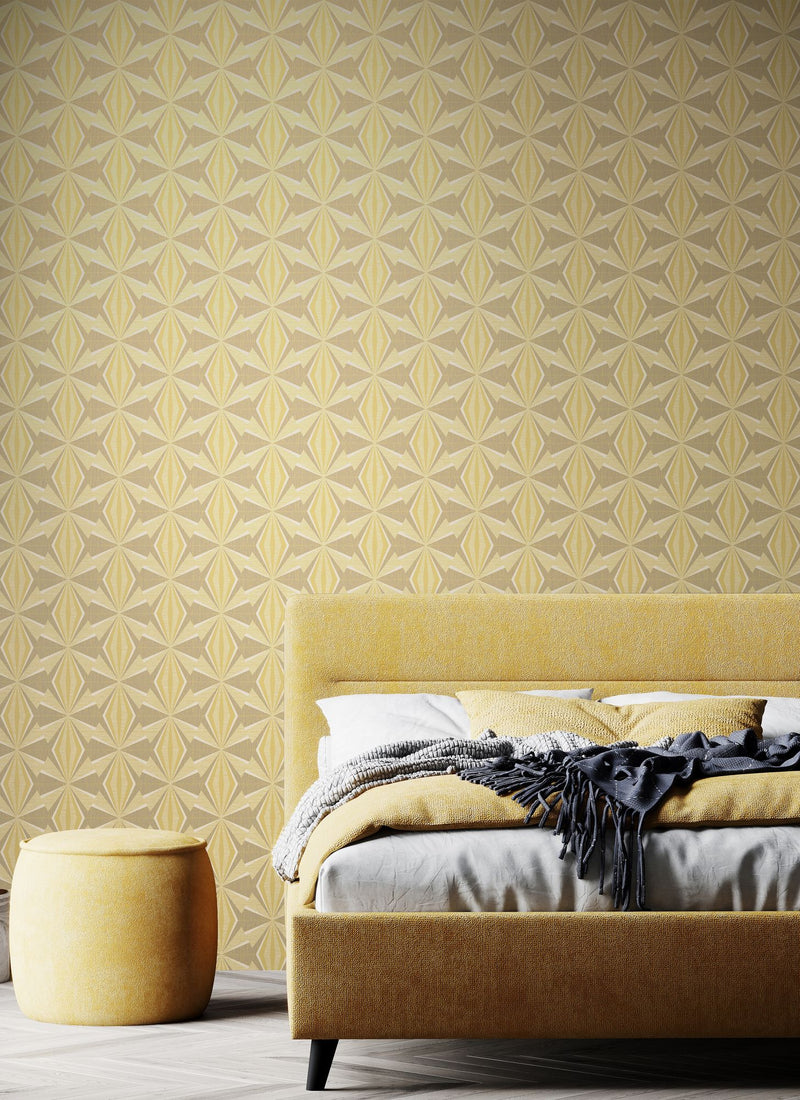 HWA1048W Sunray Diamond Grey & Yellow Wallpaper by Hoopla Walls