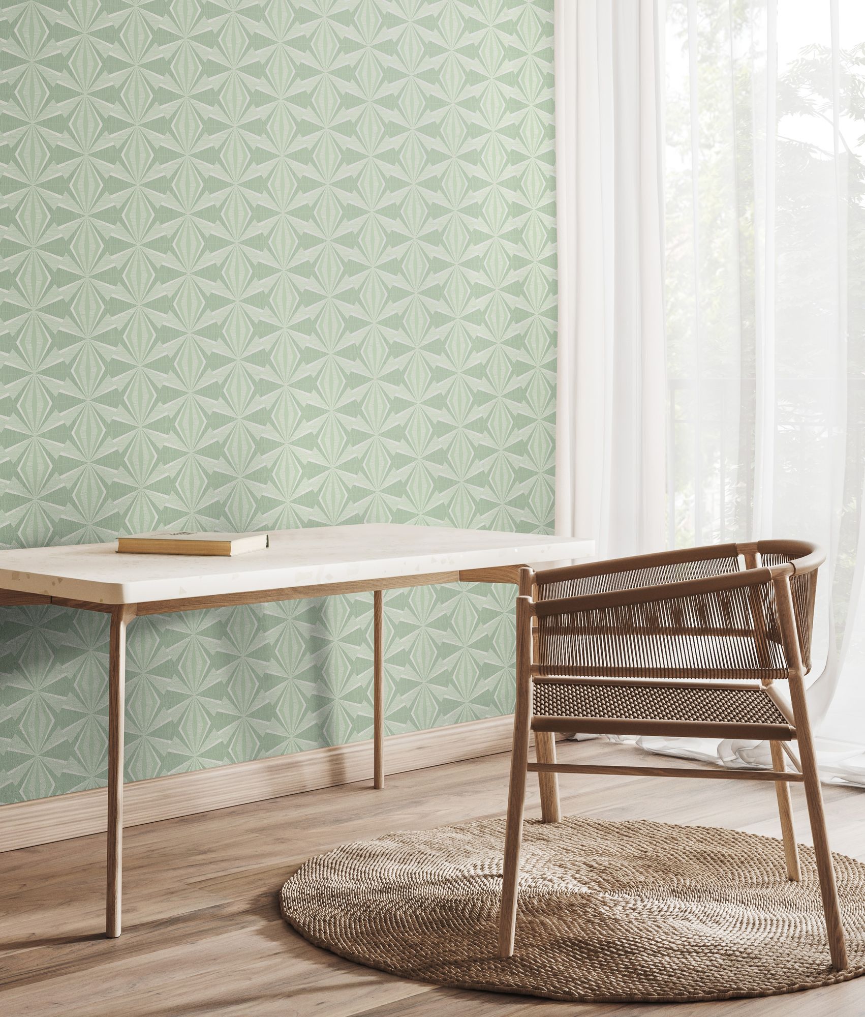 HWA1051W Sunray Diamond Mint Green Wallpaper by Hoopla Walls