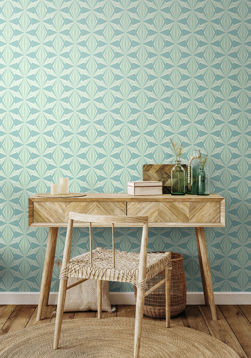 HWA1052W Sunray Diamond Teal Blue Wallpaper by Hoopla Walls