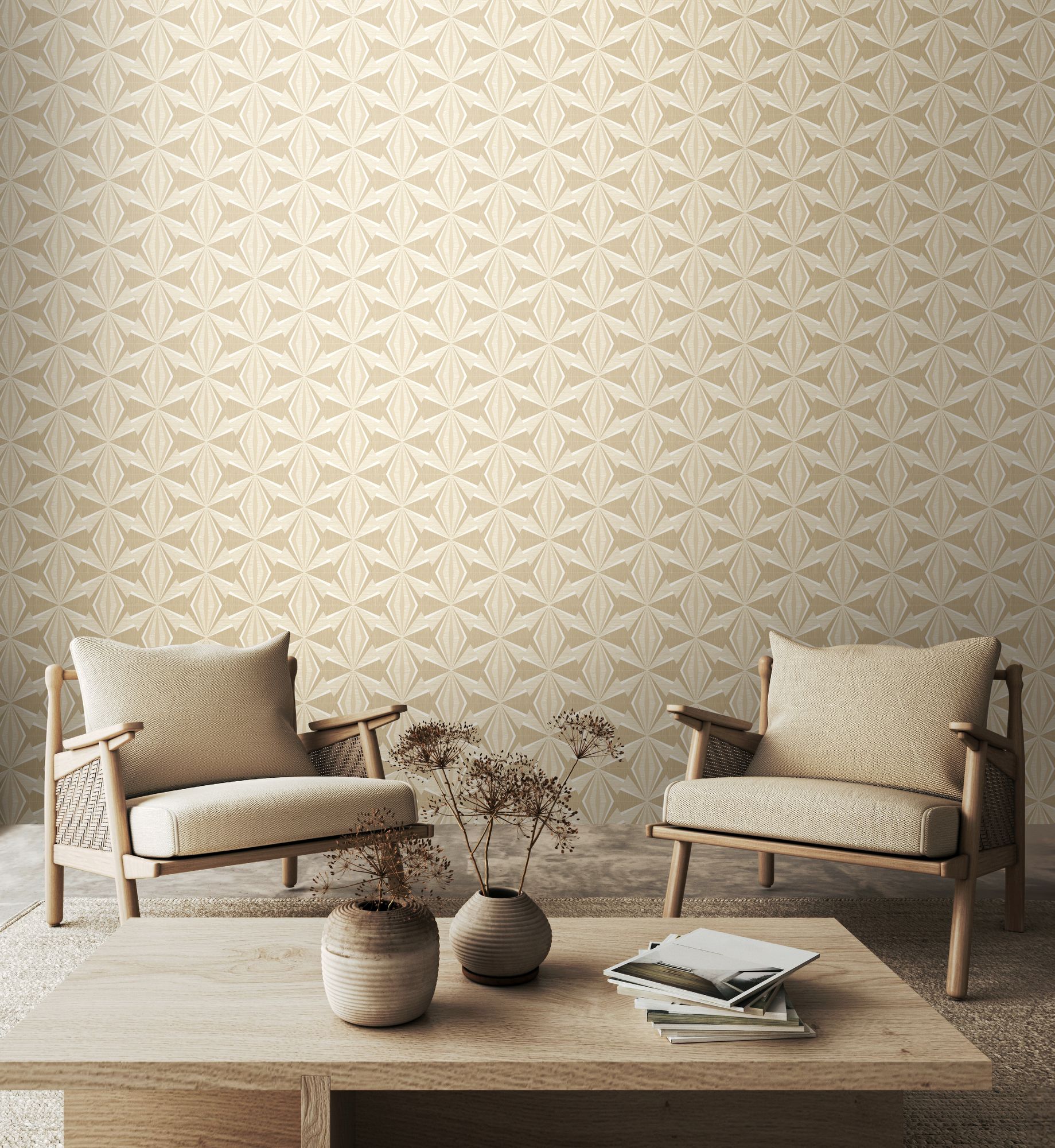 HWA1055W Sunray Diamond Beige Wallpaper by Hoopla Walls