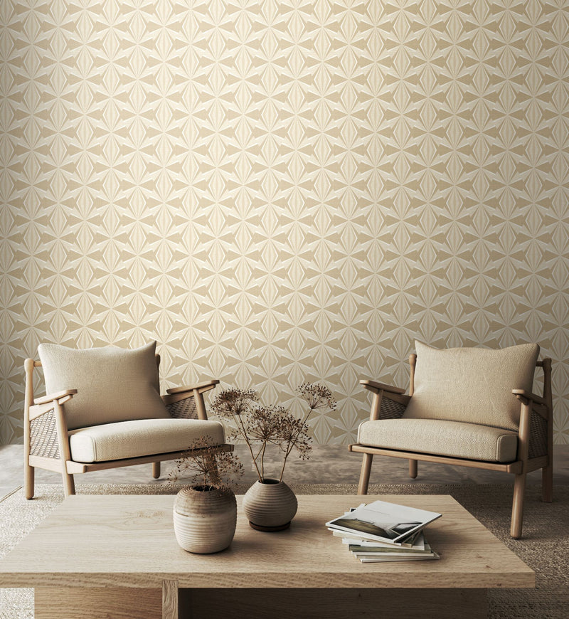 HWA1055W Sunray Diamond Beige Wallpaper by Hoopla Walls