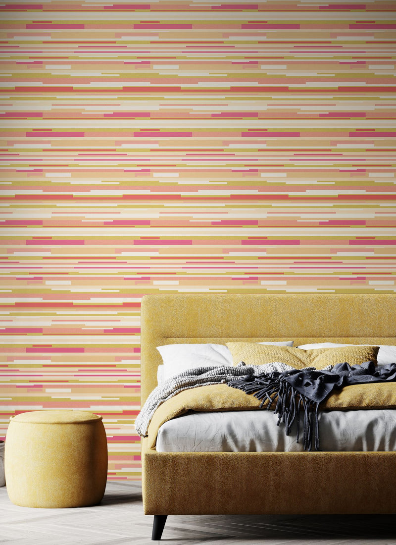 HWA1061W Horizontal Stripe Pink & Green Wallpaper by Hoopla Walls