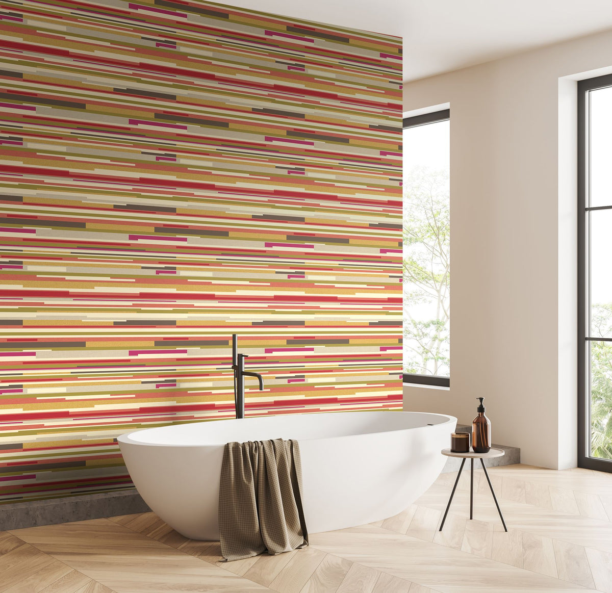 HWA1062W Horizontal Stripe Mustard Yellow Wallpaper by Hoopla Walls
