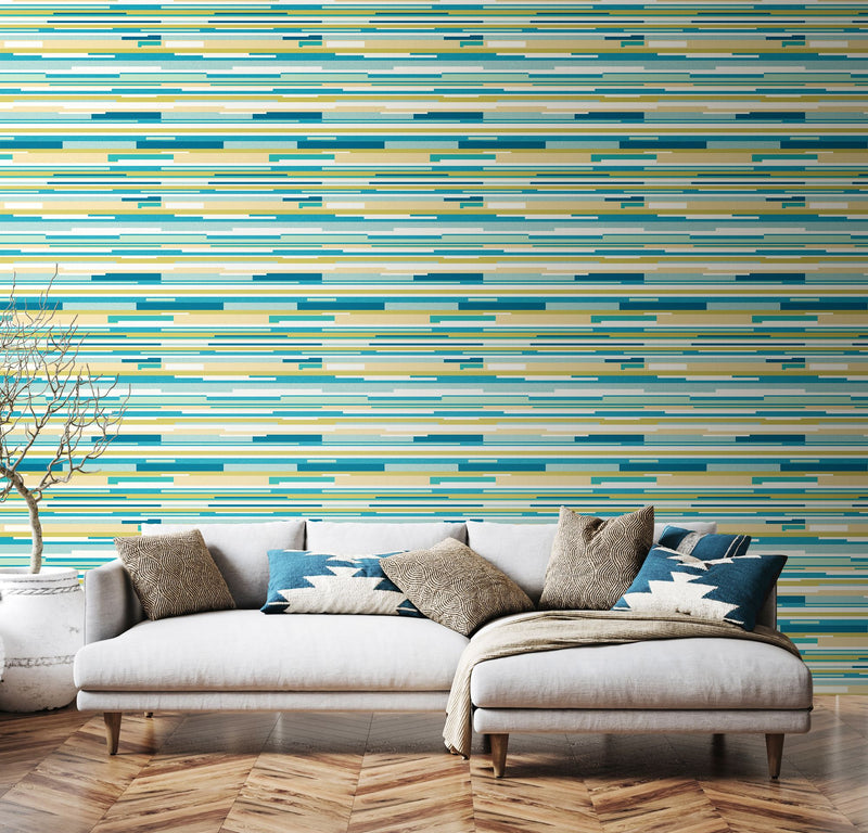 HWA1064W Horizontal Stripe Teal Blue Wallpaper by Hoopla Walls