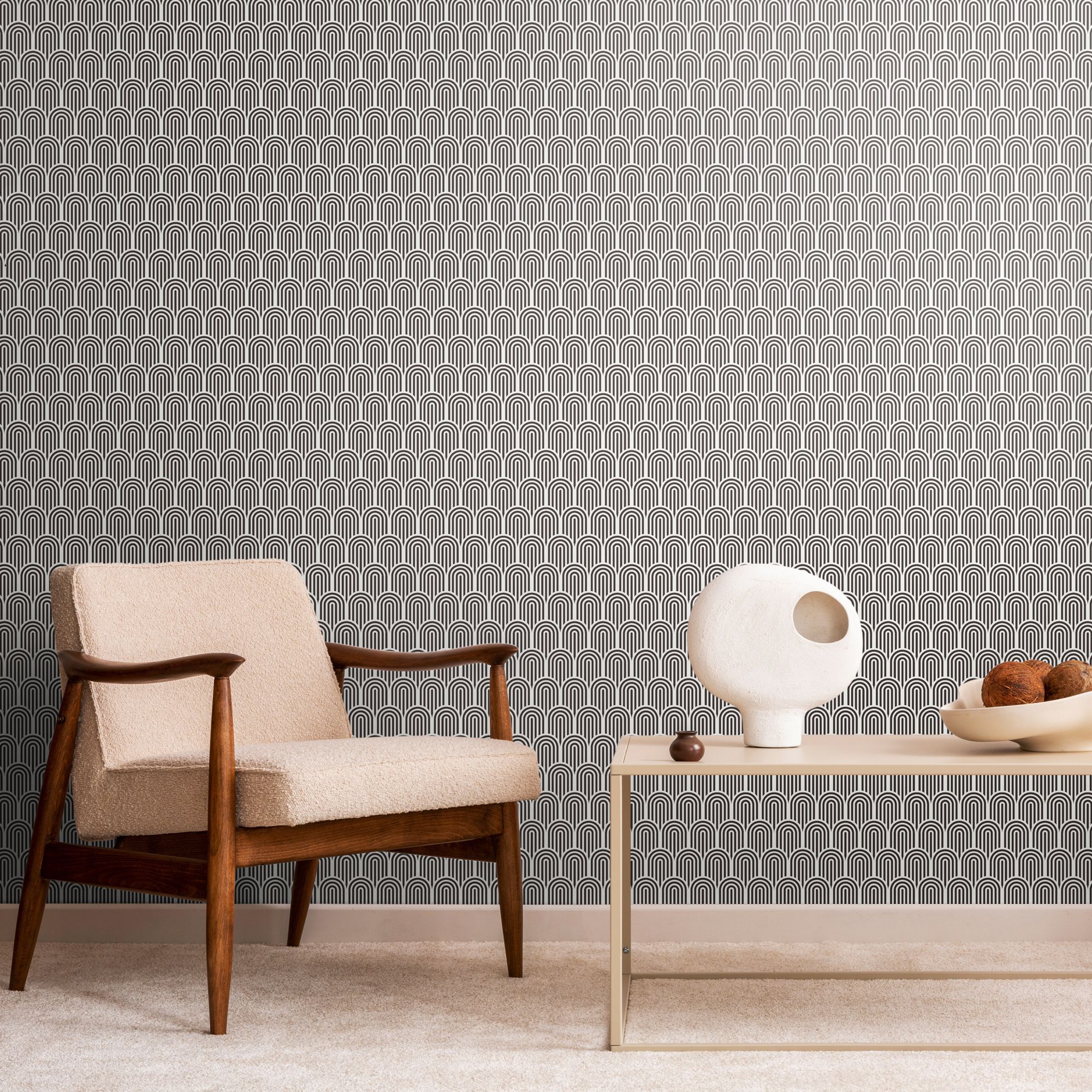 HWA1067W Retro Arch Black Wallpaper by Hoopla Walls