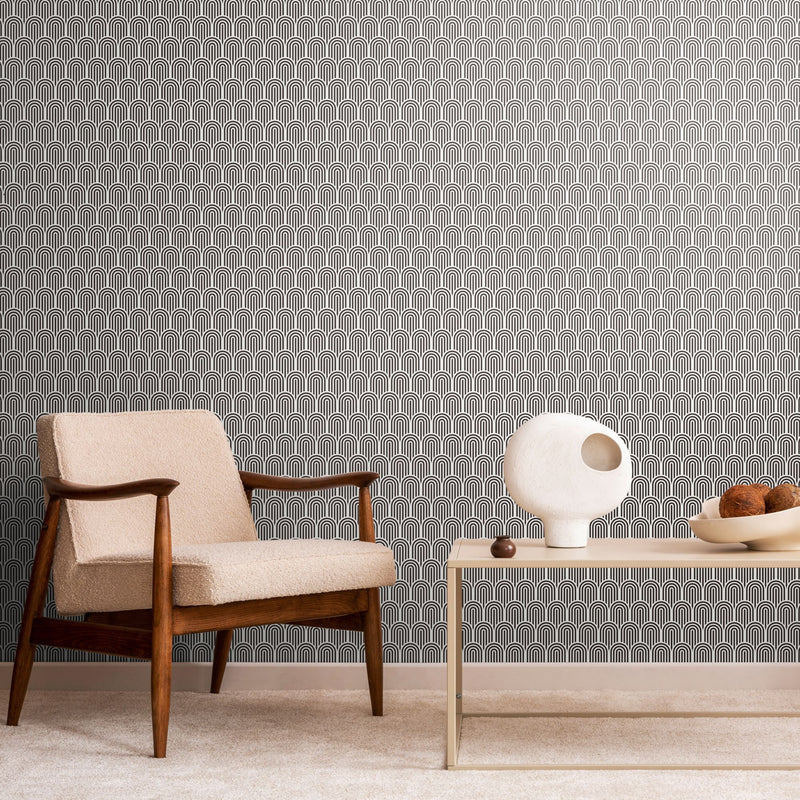 HWA1067W Retro Arch Black Wallpaper by Hoopla Walls