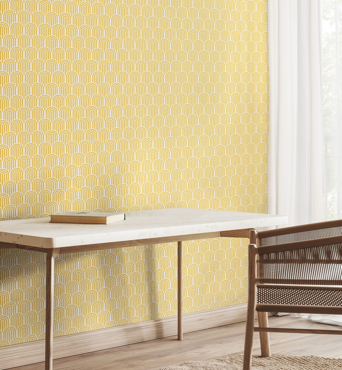 Retro Arch Yellow Geo Wallpaper by Hoopla Walls