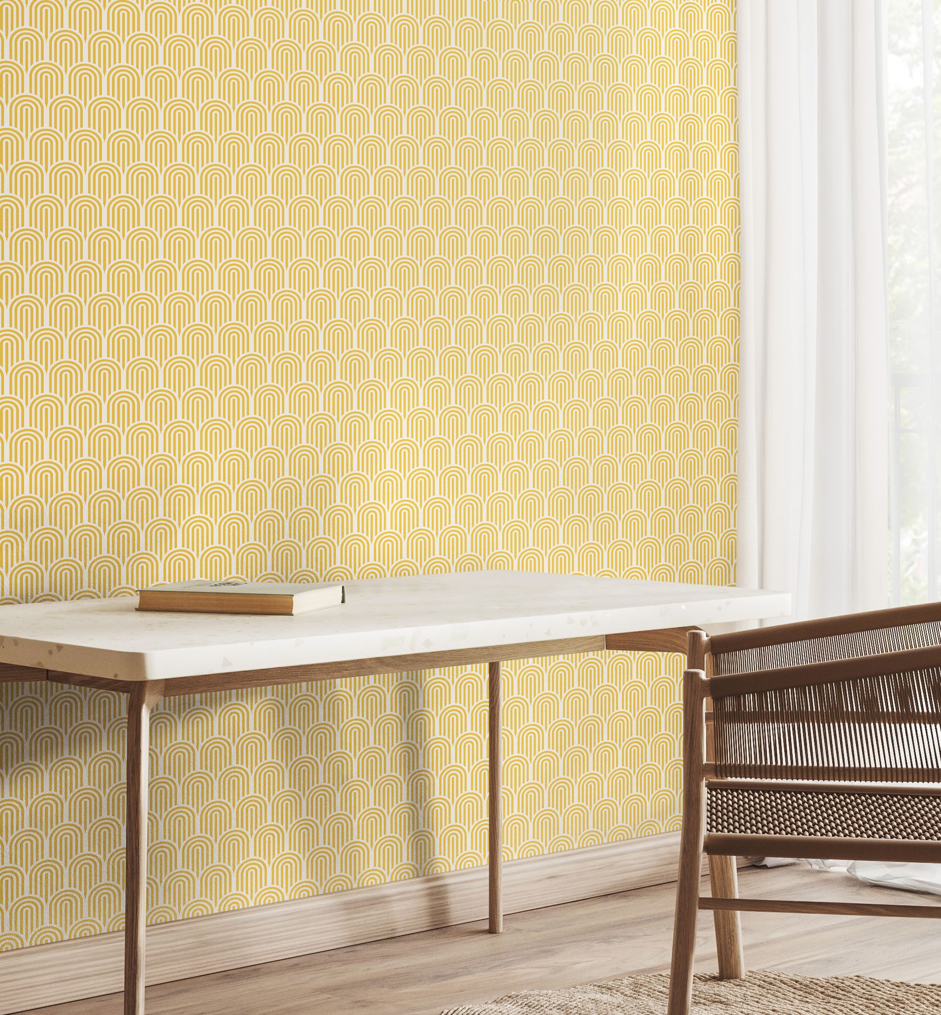 HWA1068W Retro Arch Yellow Wallpaper by Hoopla Walls