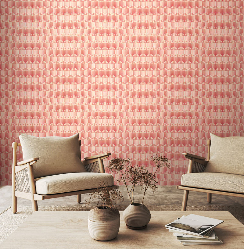 HWA1072W Retro Arch Blush Pink Wallpaper by Hoopla Walls