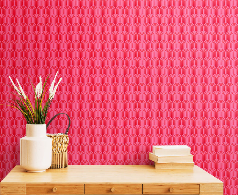 HWA1073W Retro Arch Bright Pink Wallpaper by Hoopla Walls