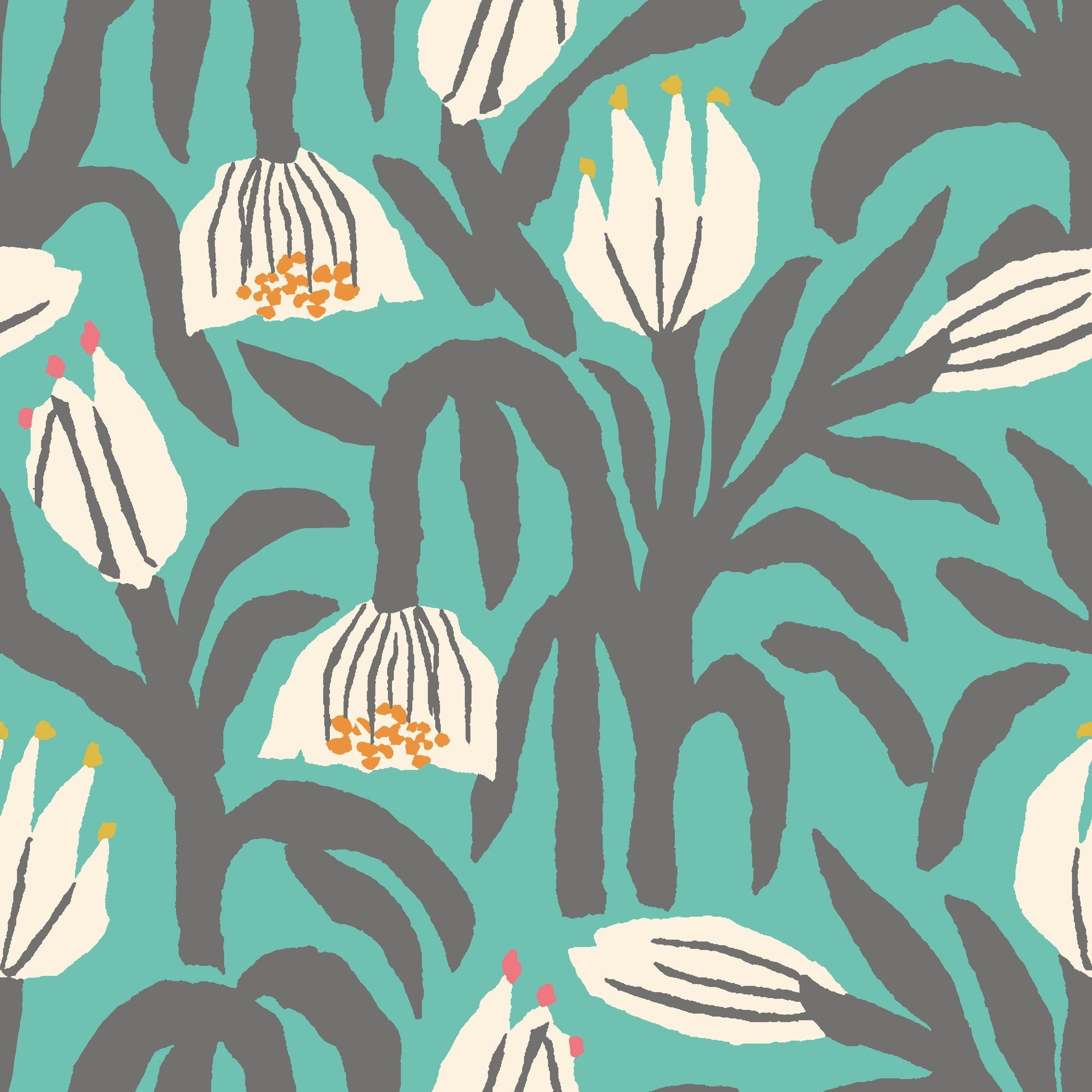 HWA1147W Chunky Flower Teal Blue Wallpaper by Hoopla Walls