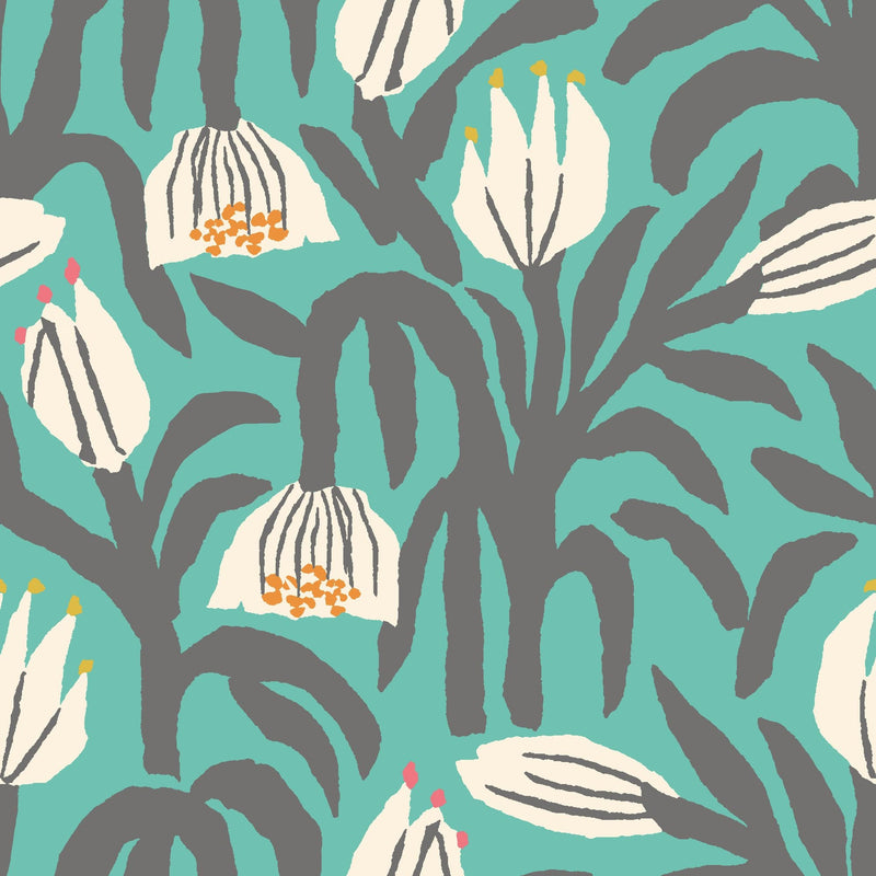 HWA1147W Chunky Flower Teal Blue Wallpaper by Hoopla Walls