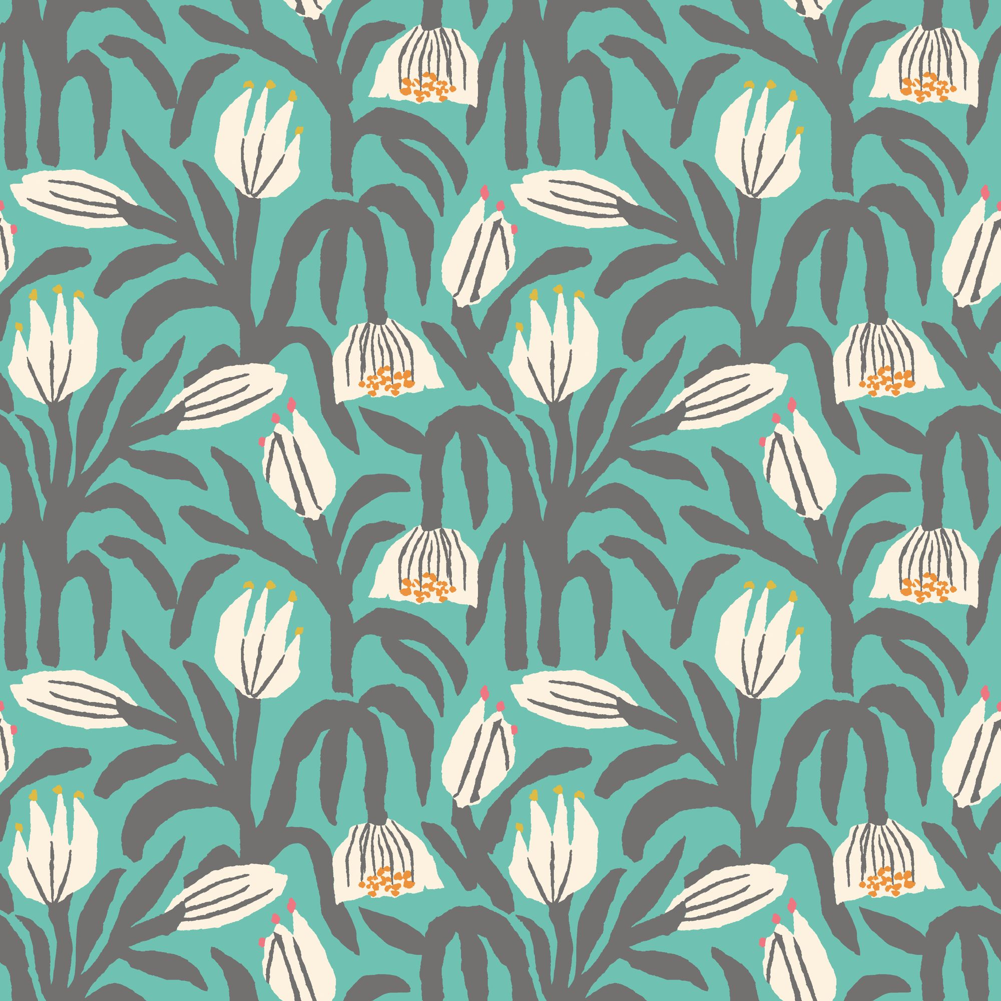HWA1147W Chunky Flower Teal Blue Wallpaper by Hoopla Walls