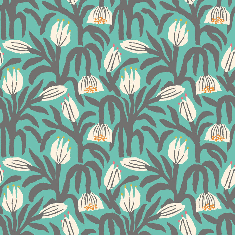 HWA1147W Chunky Flower Teal Blue Wallpaper by Hoopla Walls