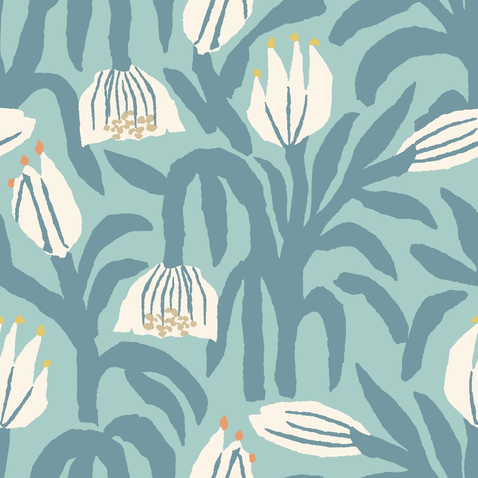 HWA1148W Chunky Flower Denim Wallpaper by Hoopla Walls