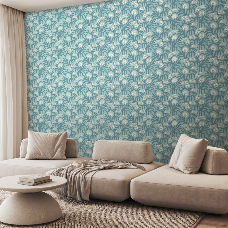 HWA1148W Chunky Flower Denim Wallpaper by Hoopla Walls