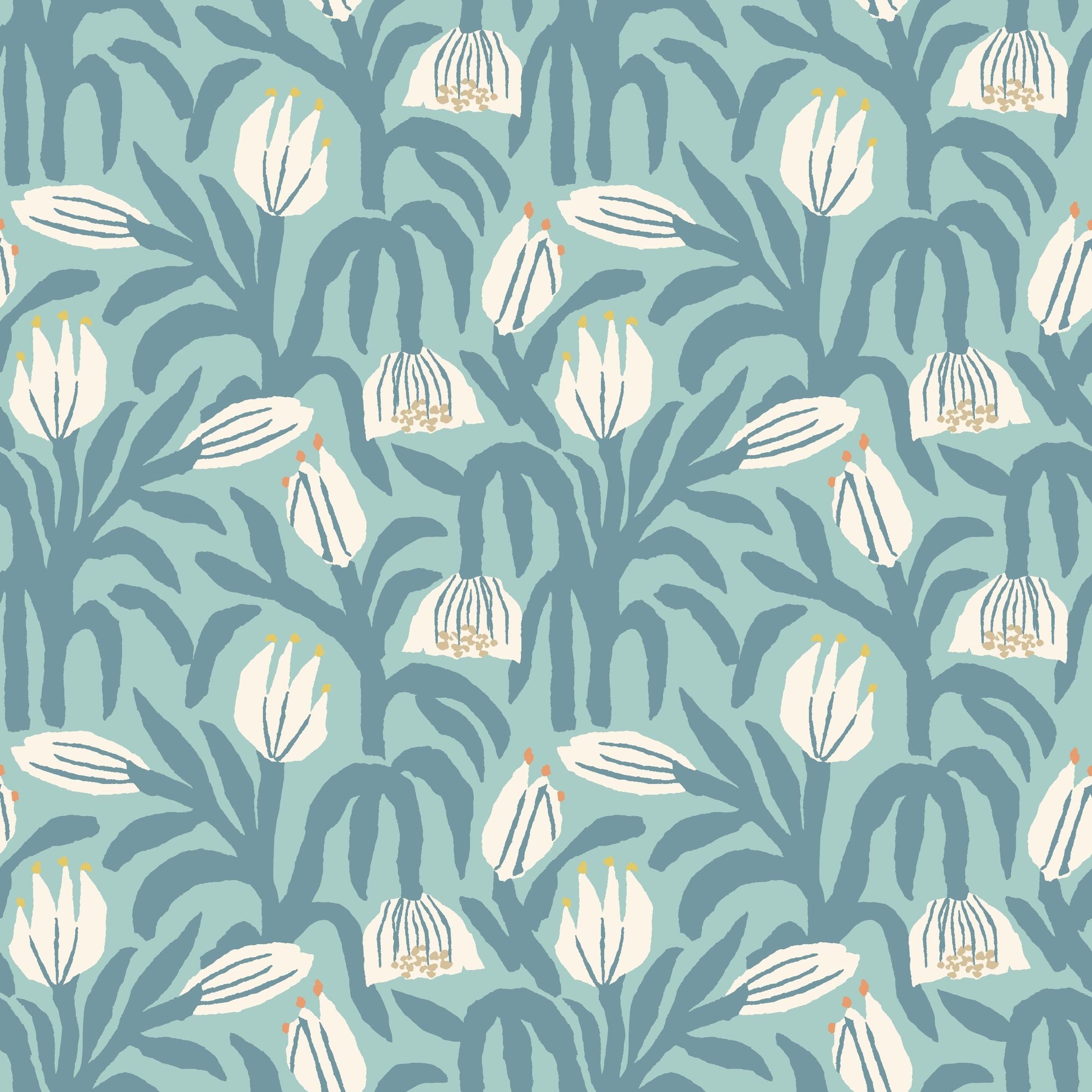 HWA1148W Chunky Flower Denim Wallpaper by Hoopla Walls