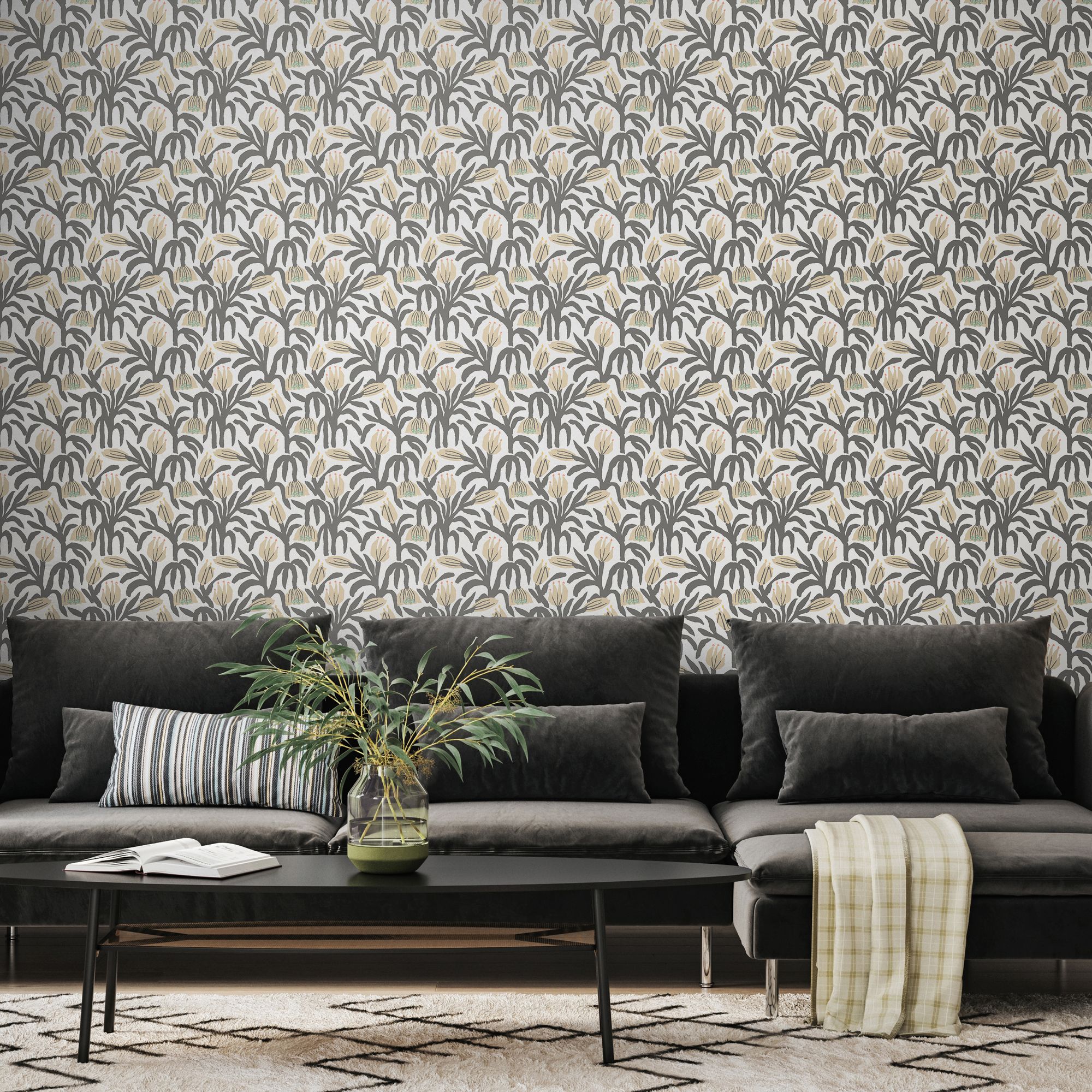 HWA1150W Chunky Flower Black & White Wallpaper by Hoopla Walls