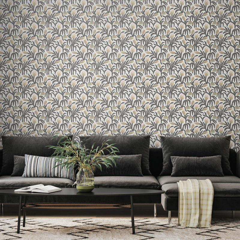 HWA1150W Chunky Flower Black & White Wallpaper by Hoopla Walls