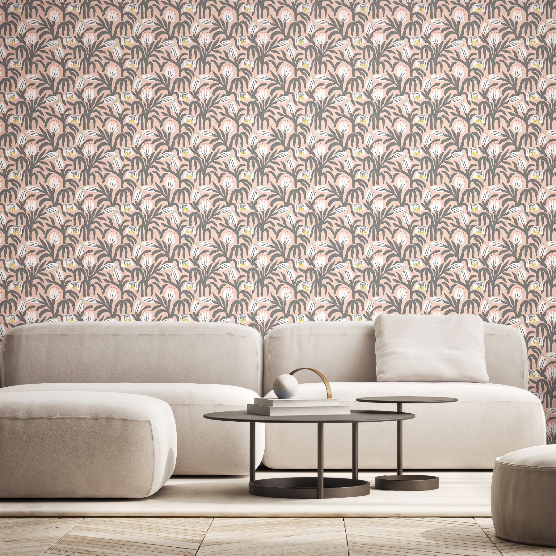 HWA1152W Chunky Flower Powder Puff Wallpaper by Hoopla Walls