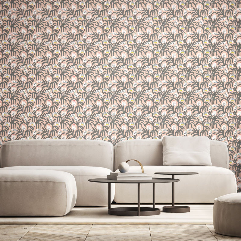 HWA1152W Chunky Flower Powder Puff Wallpaper by Hoopla Walls