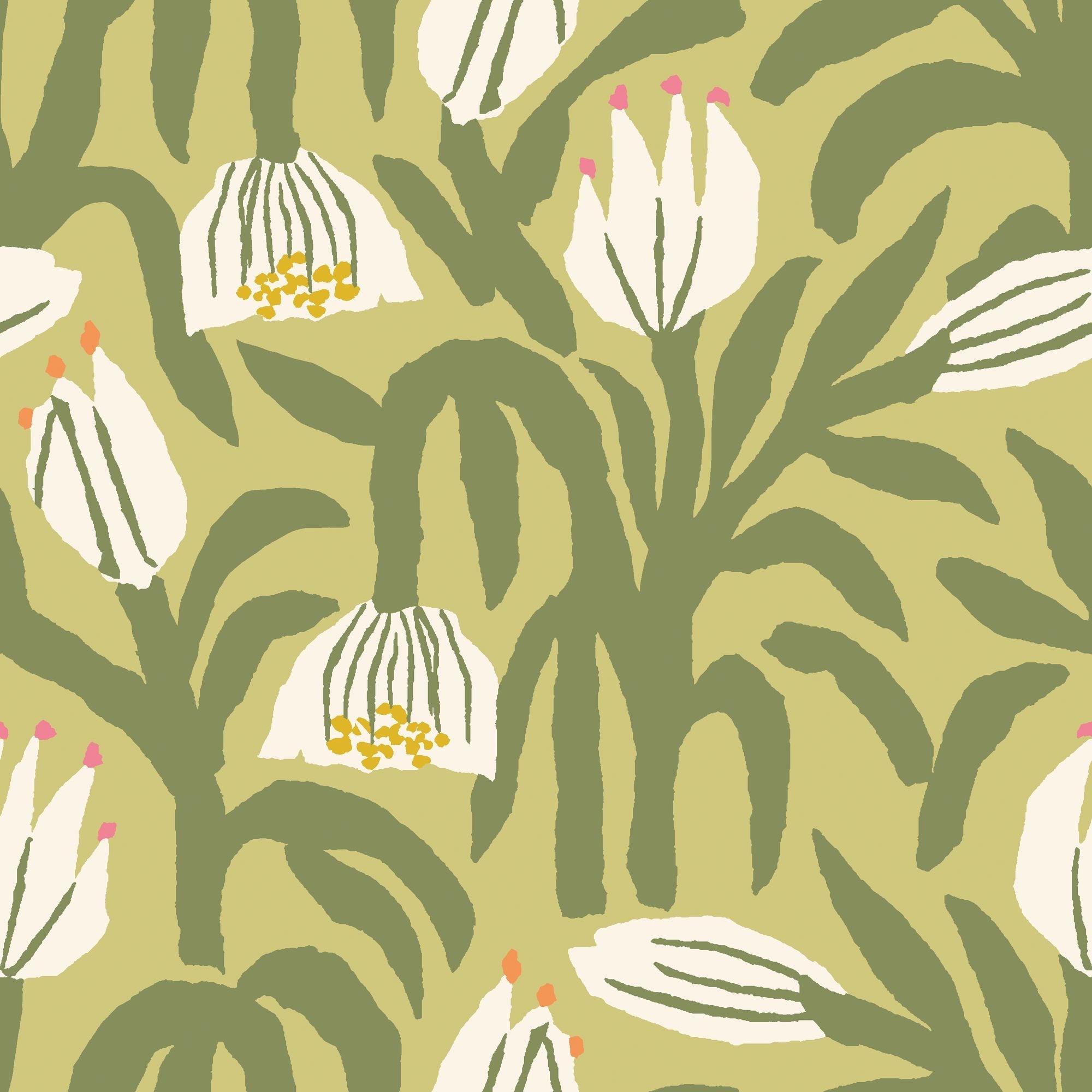 HWA1153W Chunky Flower Olive Green Wallpaper by Hoopla Walls