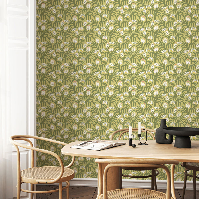 HWA1153W Chunky Flower Olive Green Wallpaper by Hoopla Walls