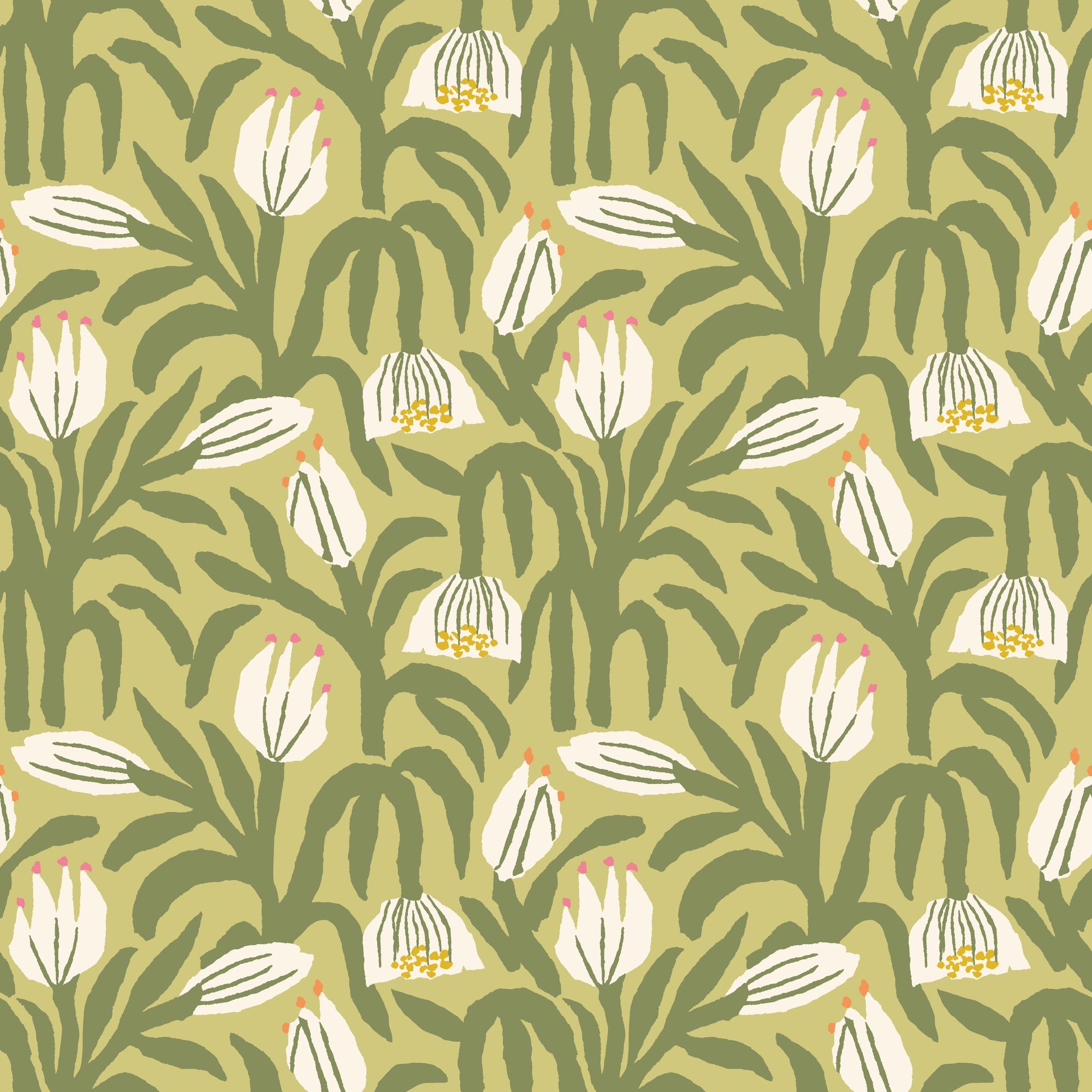 HWA1153W Chunky Flower Olive Green Wallpaper by Hoopla Walls