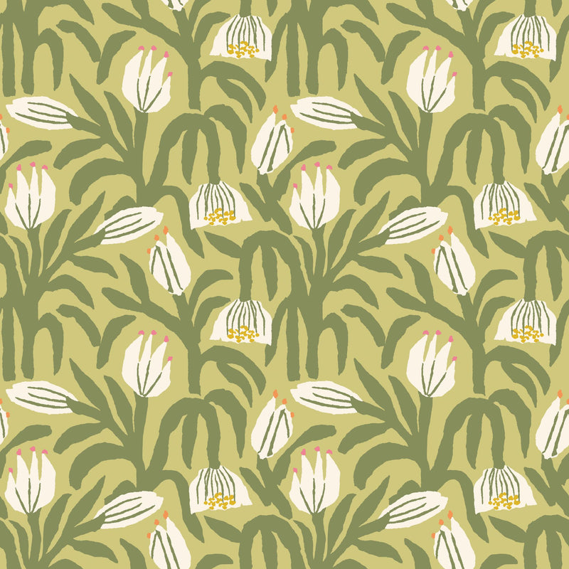 HWA1153W Chunky Flower Olive Green Wallpaper by Hoopla Walls