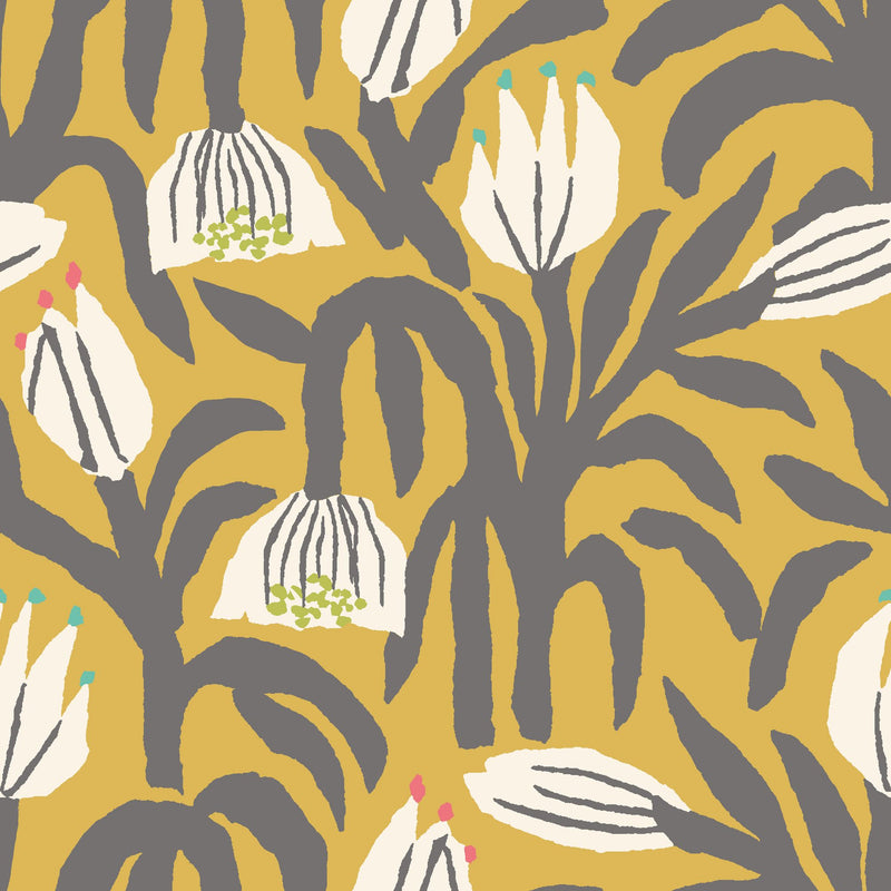HWA1154W Chunky Flower Mustard Wallpaper by Hoopla Walls